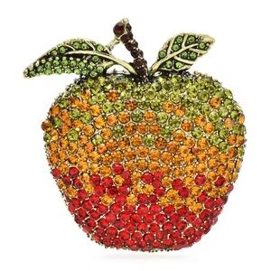 Betsey Johnson Multicolor Green Red Crystal Apple Brooch
